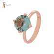 Anillo de compromiso de oro rosa con circonita cúbica verde manzana redondeada y solitario gigante de cuatro garras
