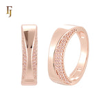 Geometric double white CZs paved 14K Gold, Rose Gold Wedding Set Rings Engagement and Band