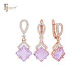 Conjunto de joyas de oro rosa con colgante en forma de rombo colgante de circonita azul lago con banda de circonitas blancas