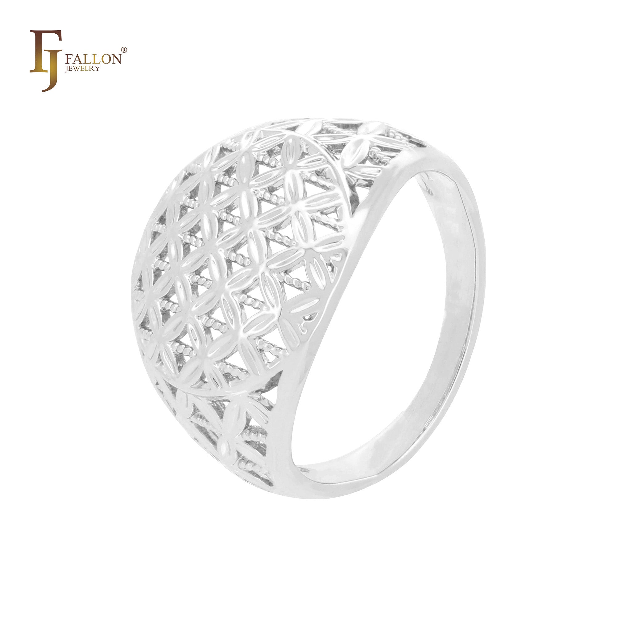 Anillos de moda de oro de 14 quilates con textura de flor de filigrana