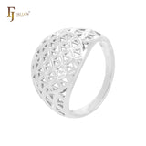 Anillos de moda de oro de 14 quilates con textura de flor de filigrana