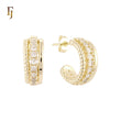 Rope and white Czs Row 14K Gold, Rose Gold C Hoop Stud Earrings