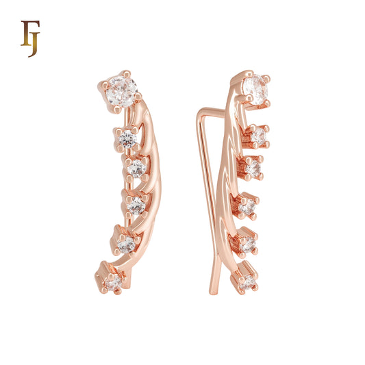 Cluster white CZs Rose Gold Crawler Earrings