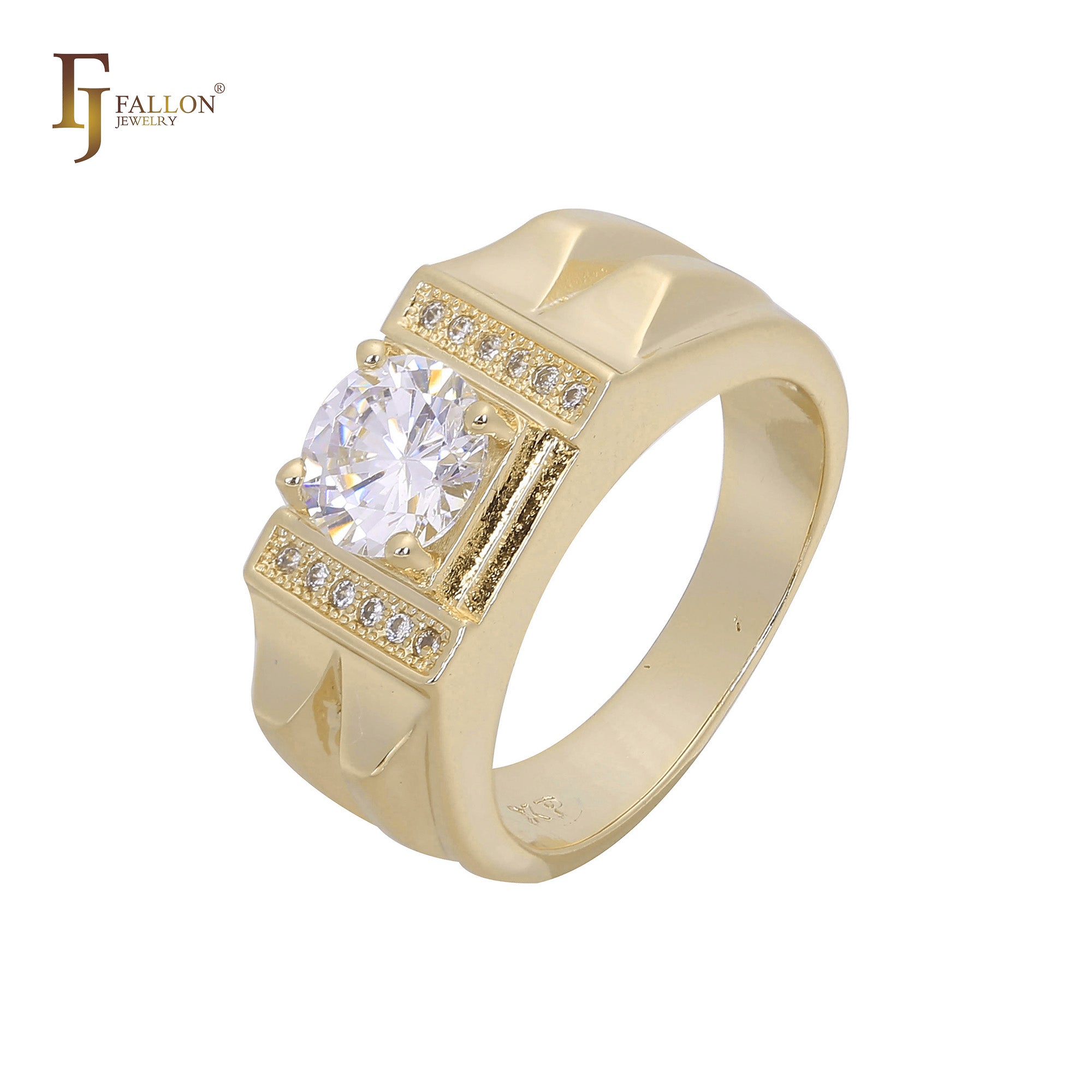 Signet solitaire white CZ 14K Gold Men's Rings