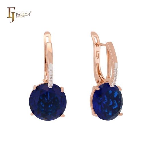 Pendientes de clip bicolor en oro rosa con circonitas cúbicas grandes, redondeadas y coloridas, y circonitas blancas.