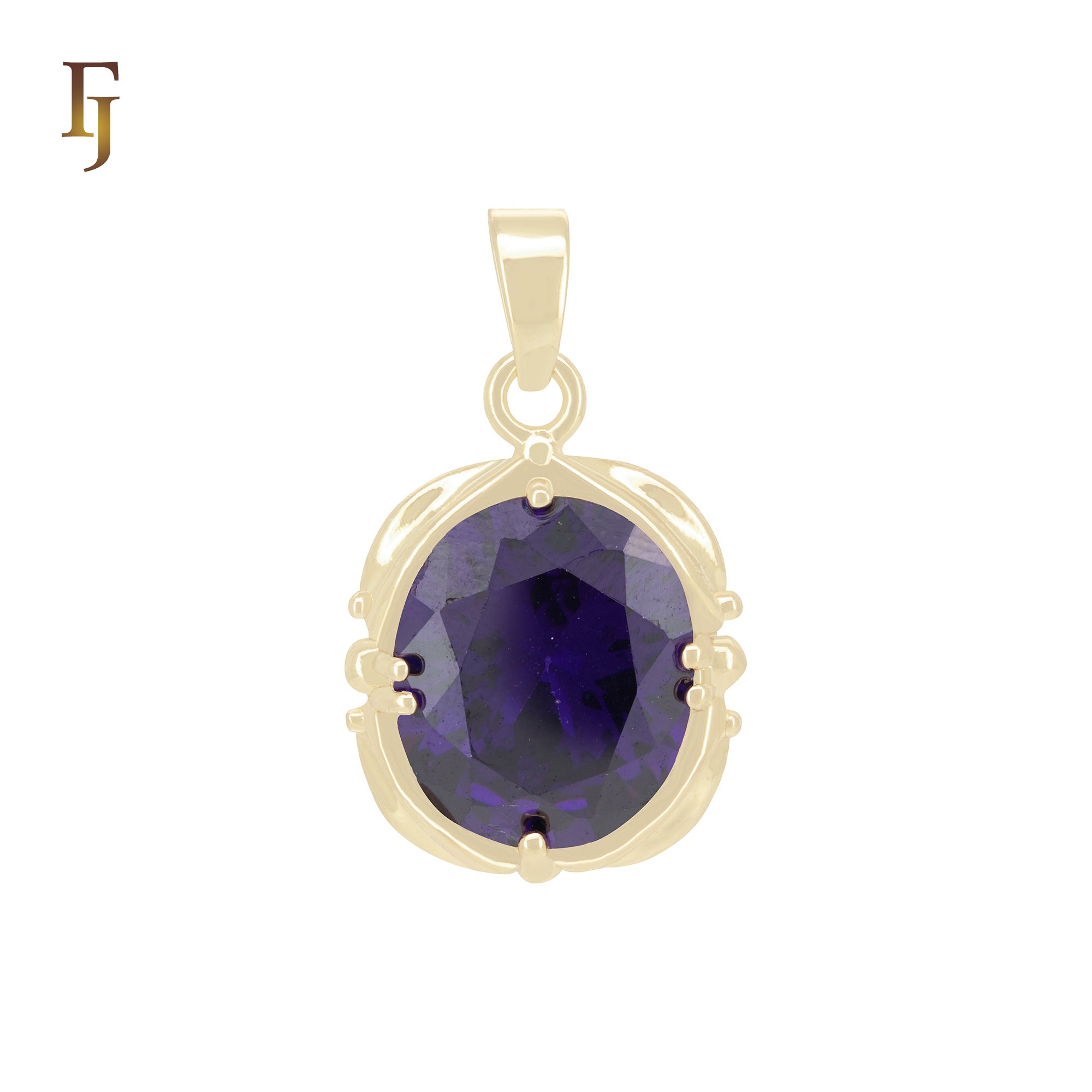 Giant rounded Solitaire Purple stone 14K Gold Solitaire pendant