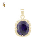 Giant rounded Solitaire Purple stone 14K Gold Solitaire pendant