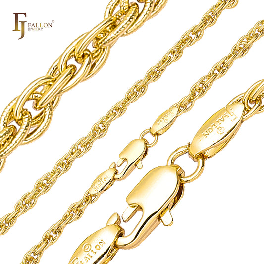 Кованые цепи с веревочным звеном, покрытые 14-каратным золотом, розовым золотом