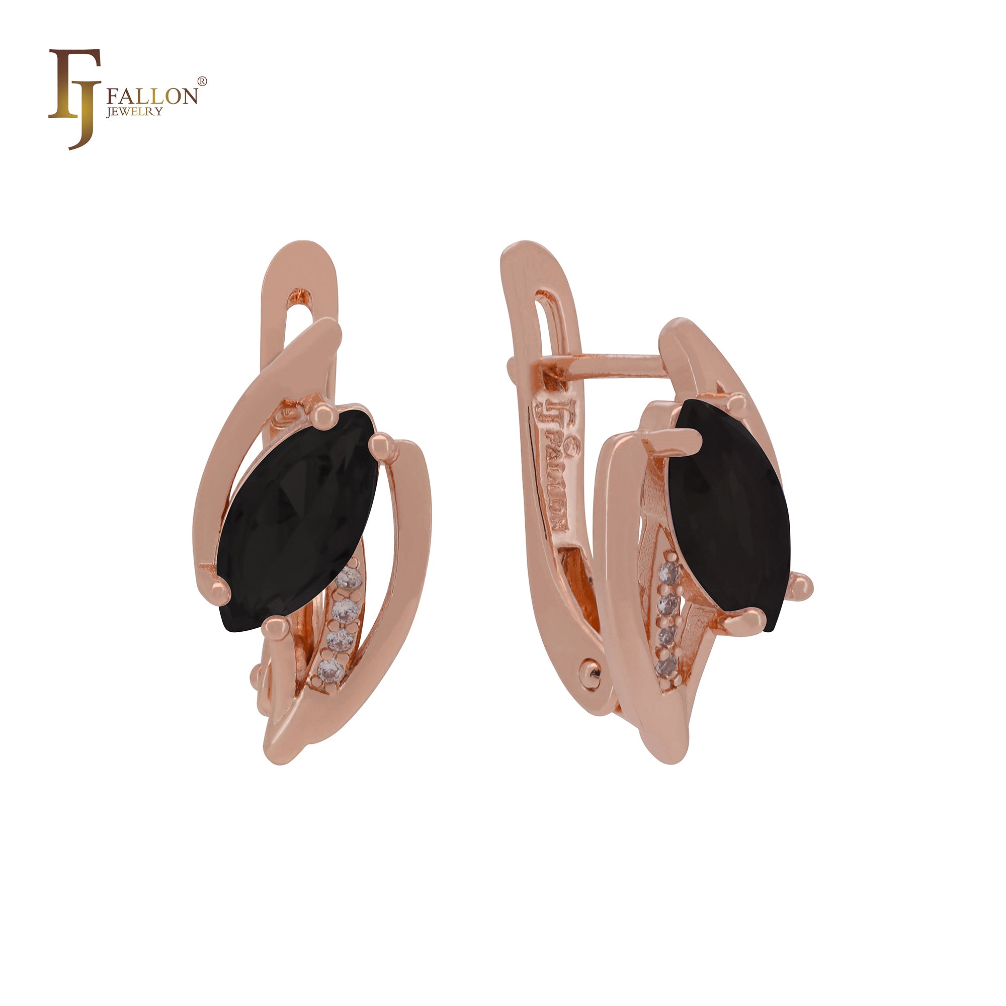 Brincos Solitaire Marquise com pavê colorido CZ Rose Gold