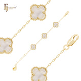 Pulseras o cadena con eslabones de clip de oro rosa en forma de trébol de la suerte blanco puro o negro