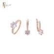 Elegante conjunto de joyas de dos tonos con circonitas cúbicas CZ redondas blancas o moradas y rosas, con anillos