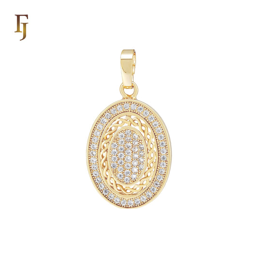 Oval mirror of Halo double paved white Czs 14K Gold Pendant
