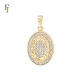 Oval mirror of Halo double paved white Czs 14K Gold Pendant