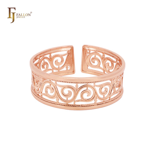 Brazalete de oro rosa 585 con cuentas ajustables abiertas y filigrana cuadrada hueca