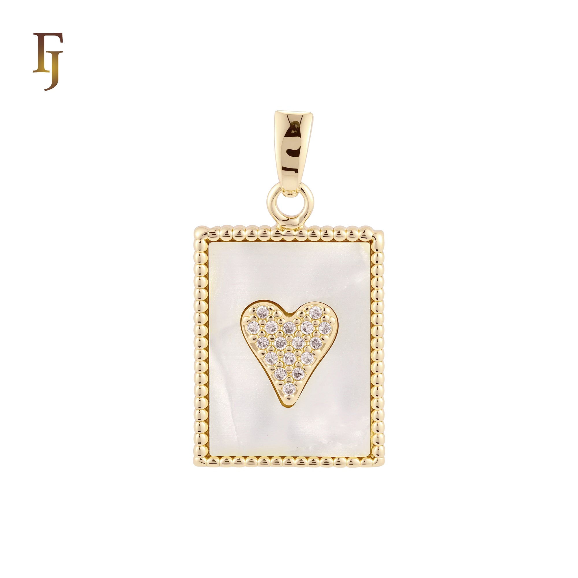 Heart of cluster white CZs in a Mirror of Black or White Onyx Beads Frame 14K Gold, Rose Gold Pendant