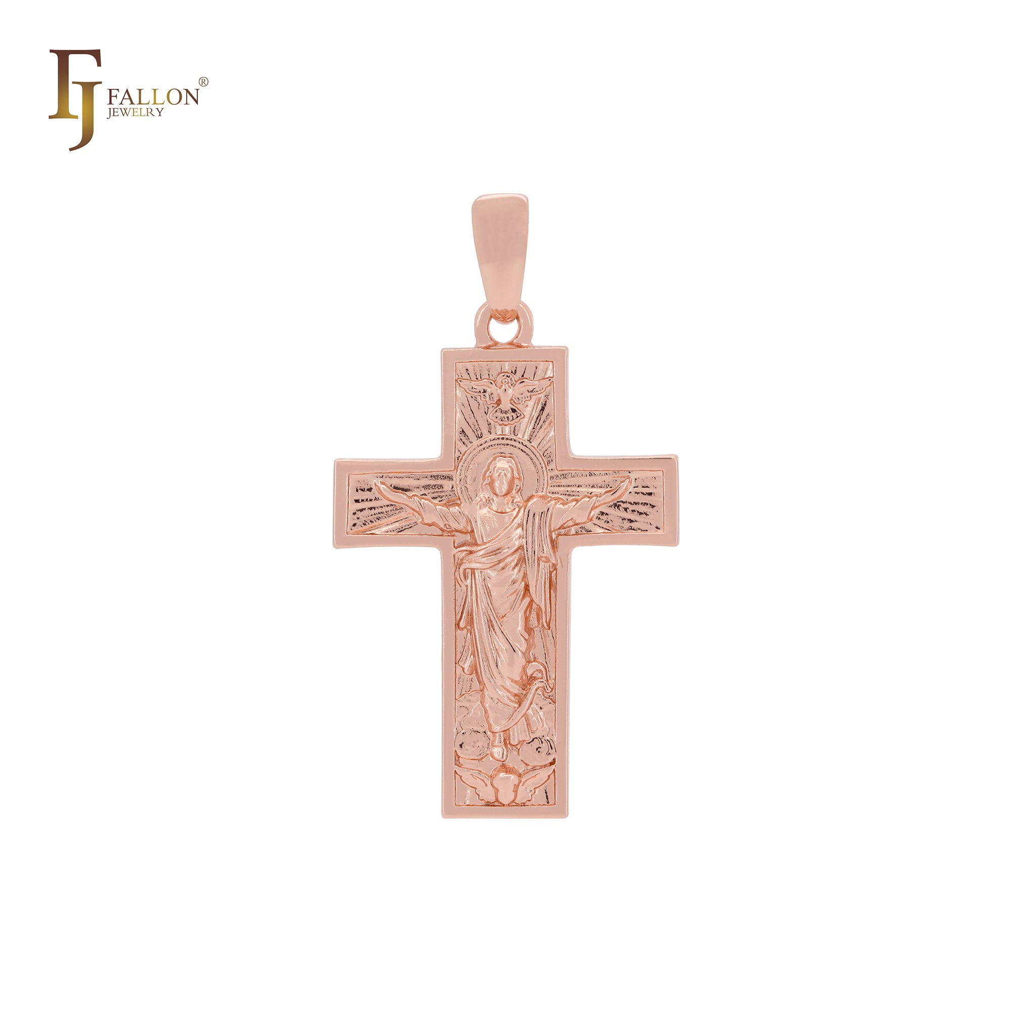 Jesus Heiliges Porträt Roségold, 14 Karat Gold Kreuz Anhänger