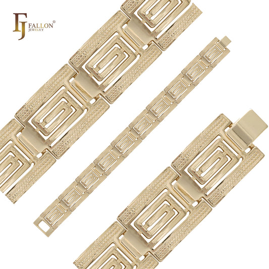 Pulseras anchas de oro de 14 quilates con meandro de llave griega