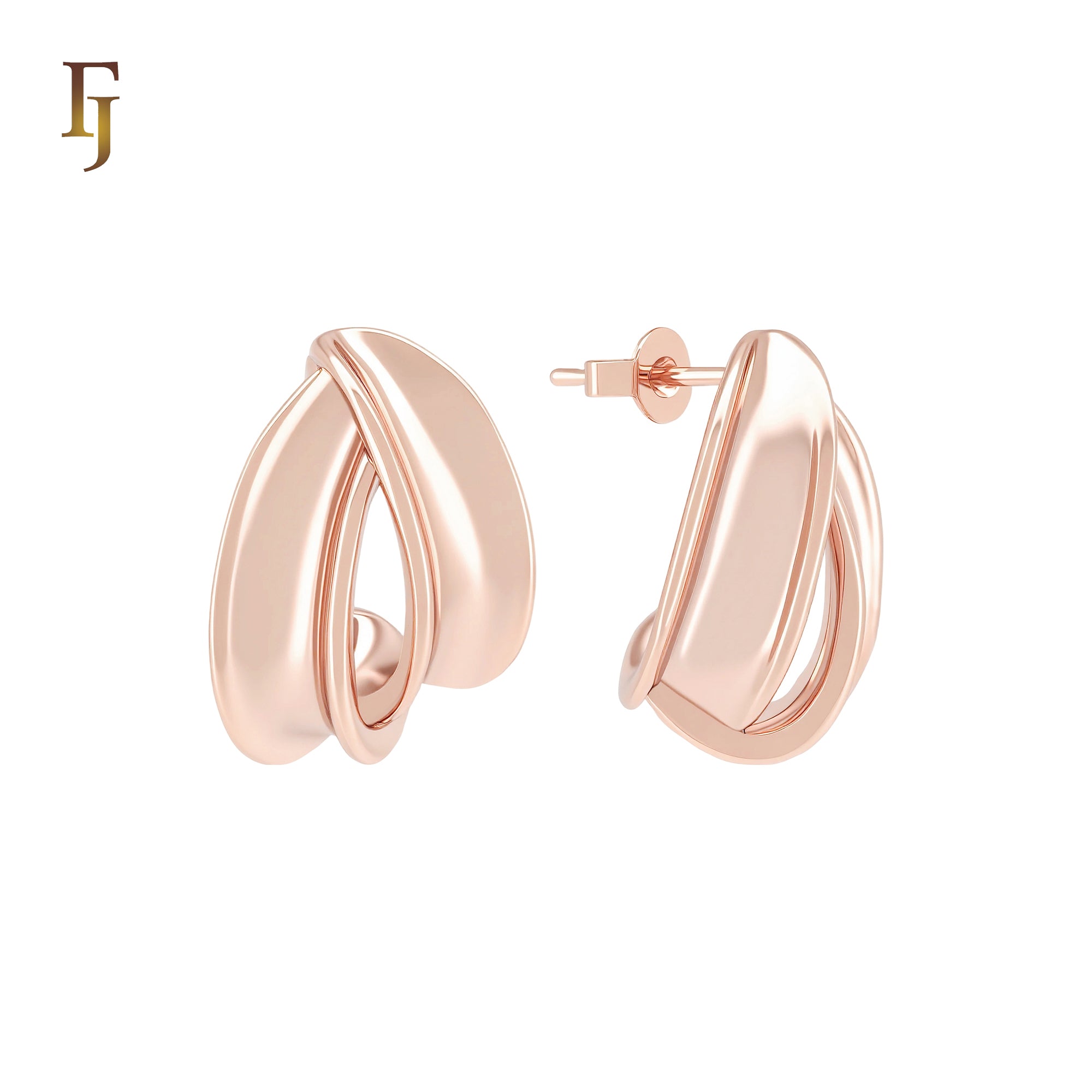 Double Crossing Ribbons 14K Gold, Rose Gold Stud Earrings