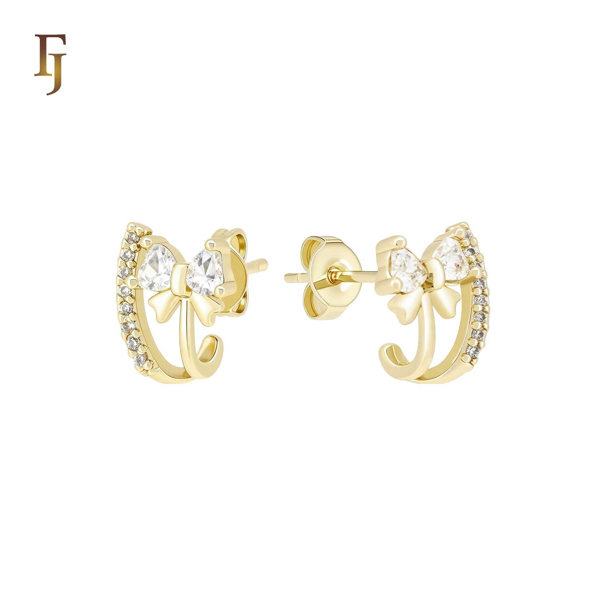 Ribbon Cravat Tie White CZ 14K Gold, Rose Gold Stud Earrings