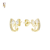 Ribbon Cravat Tie White CZ 14K Gold, Rose Gold Stud Earrings