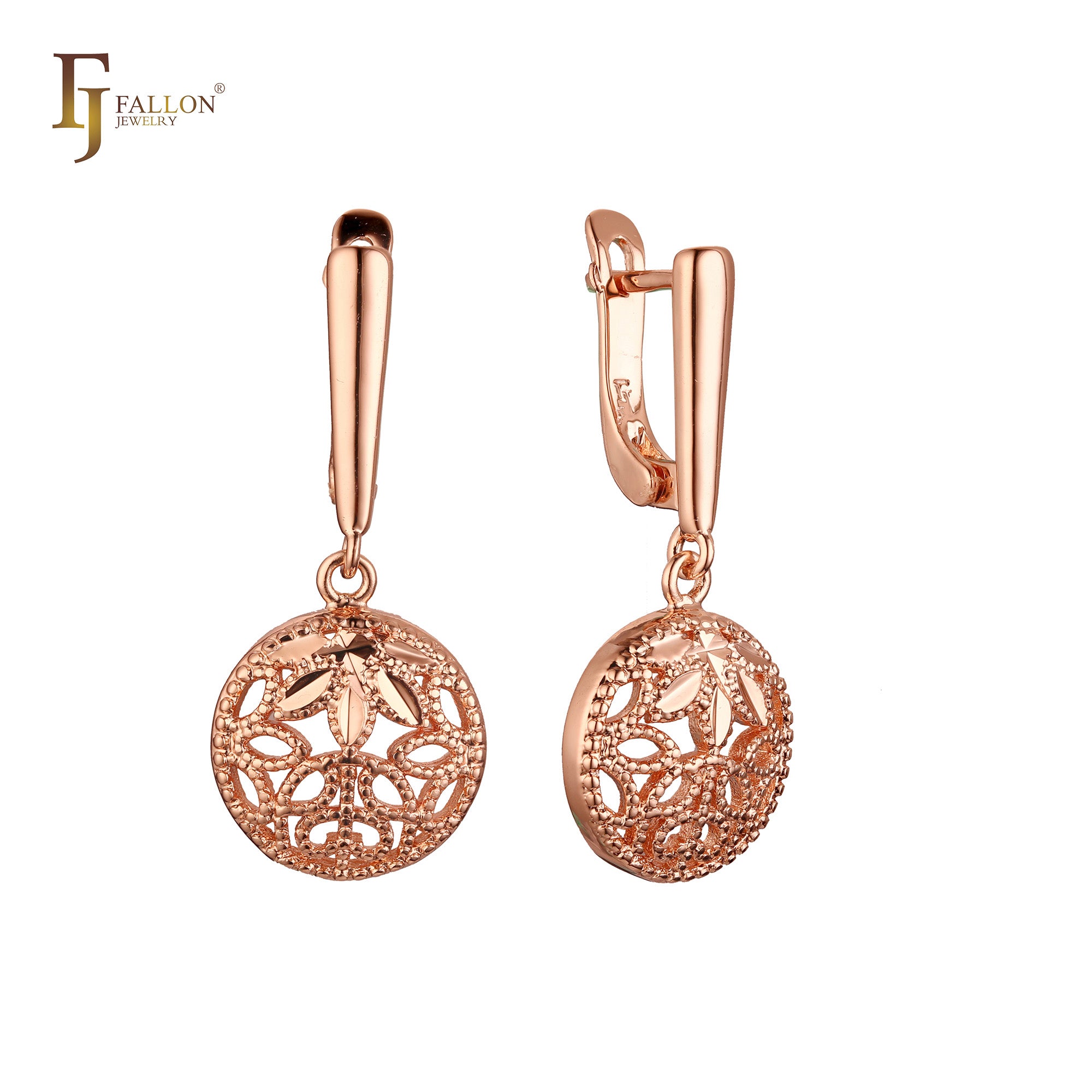 Drop rounded bead filigree cage Rose Gold Russian Lock Earrings