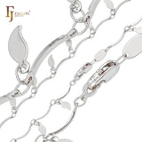 Hojas de fantasía y cadenas de eslabones de barra chapadas en oro blanco, Oro 14K, oro rosa