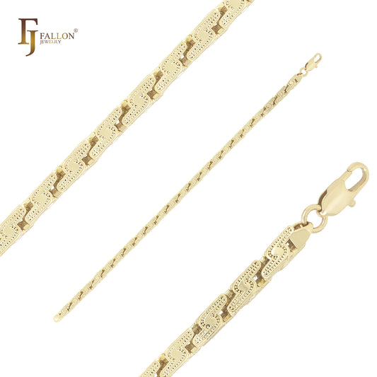 Pulseiras de corrente em ouro 14K com formato de filigrana e sinal de raio