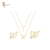 Collar de oro de 14 quilates con corazón de circonita blanca solitaria y flecha de Cupido del amor.