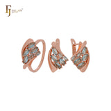 Conjunto de joyas de oro rosa con mil lujosos circonitas cúbicas en racimo de marquesa azul lago y anillos