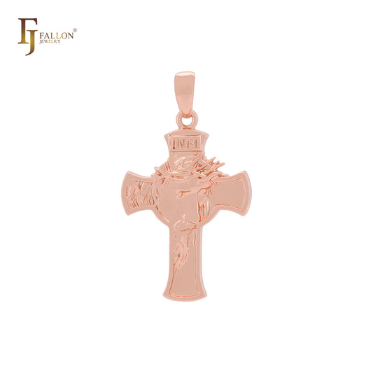 Colgante de cruz de oro rosa y oro de 14 quilates con retrato de Jesús