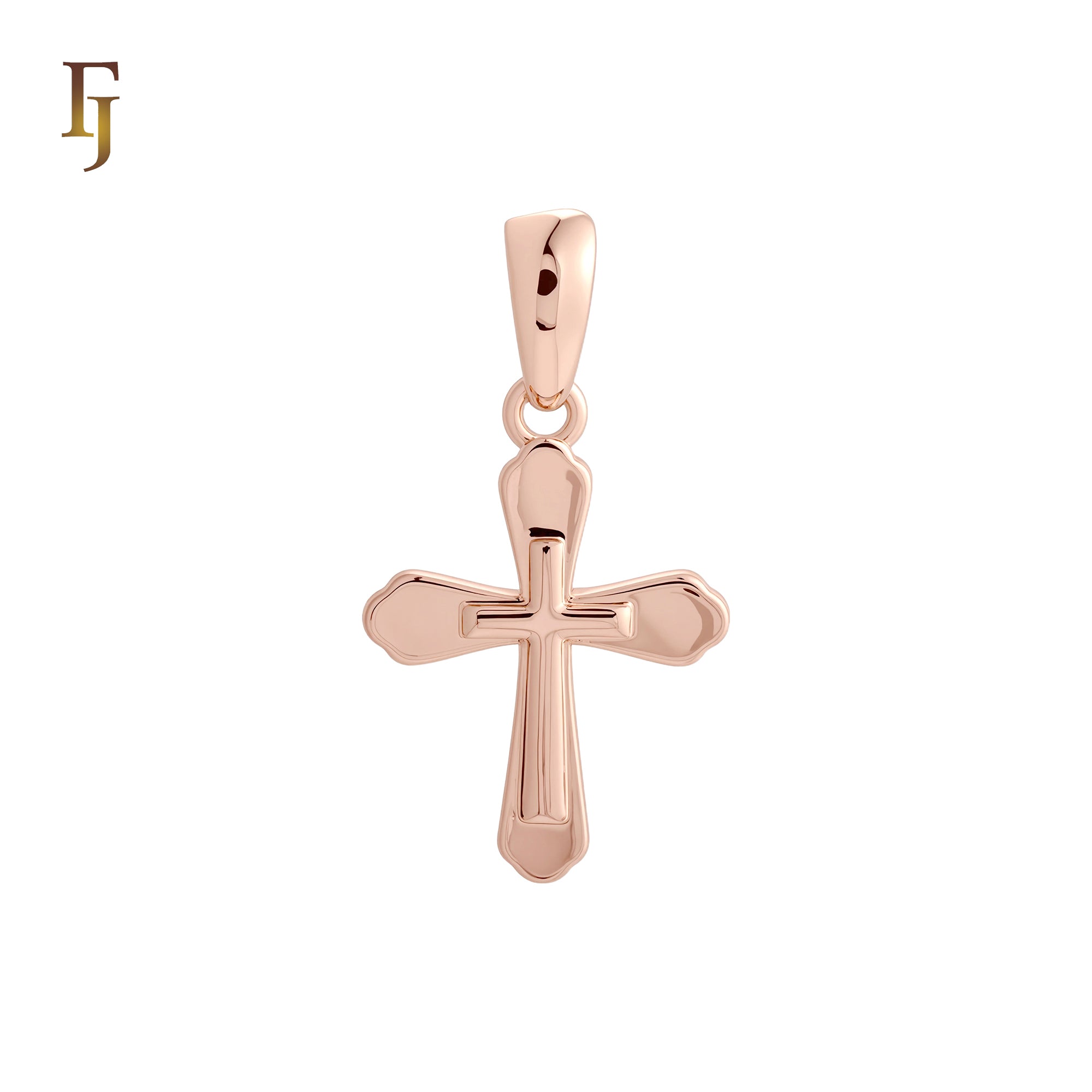 Solid double Latin Cross Rose Gold Religious Pendant