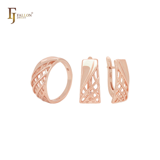 Conjunto de joyas de oro rosa con anillos y malla de mil cruces