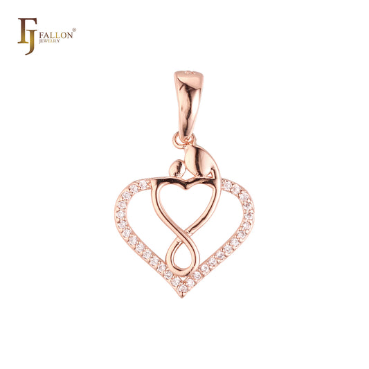 Heart of white CZs infinity Rose Gold Heart Pendant