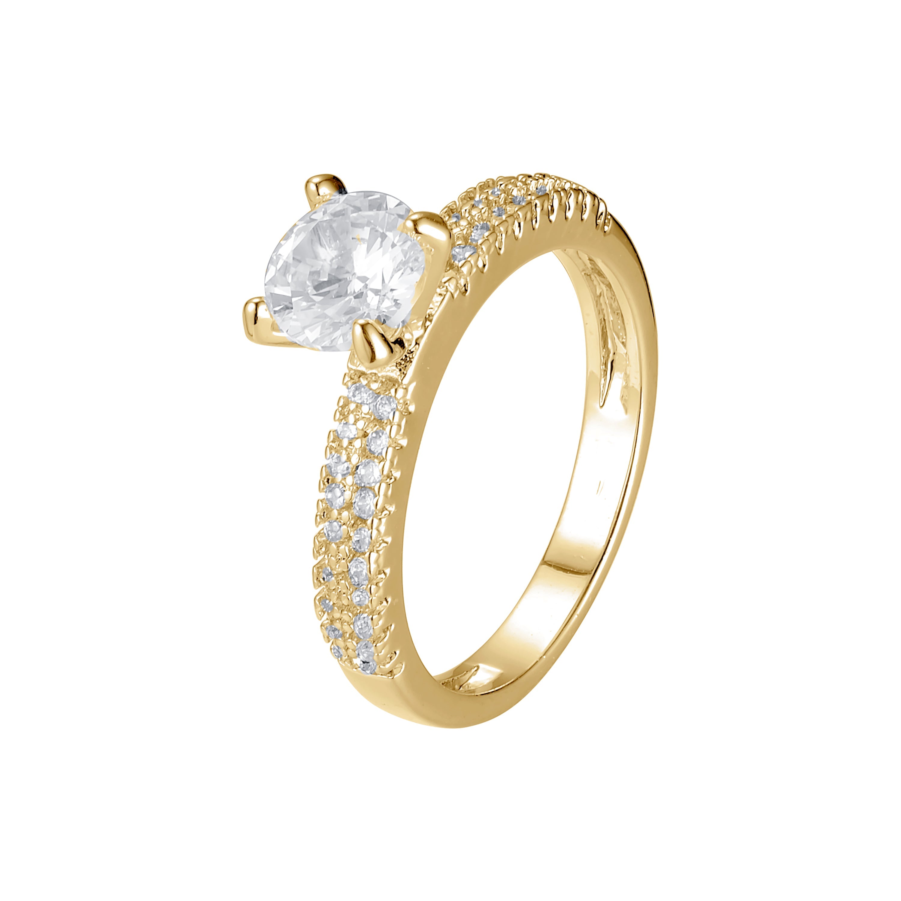 Anillos apilables de oro de 14 quilates y oro de 18 quilates con solitario pavé de circonitas blancas.