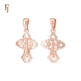 Double Russian Orthodox Crucifix 14K Gold, Rose Gold Cross Pendant Religious