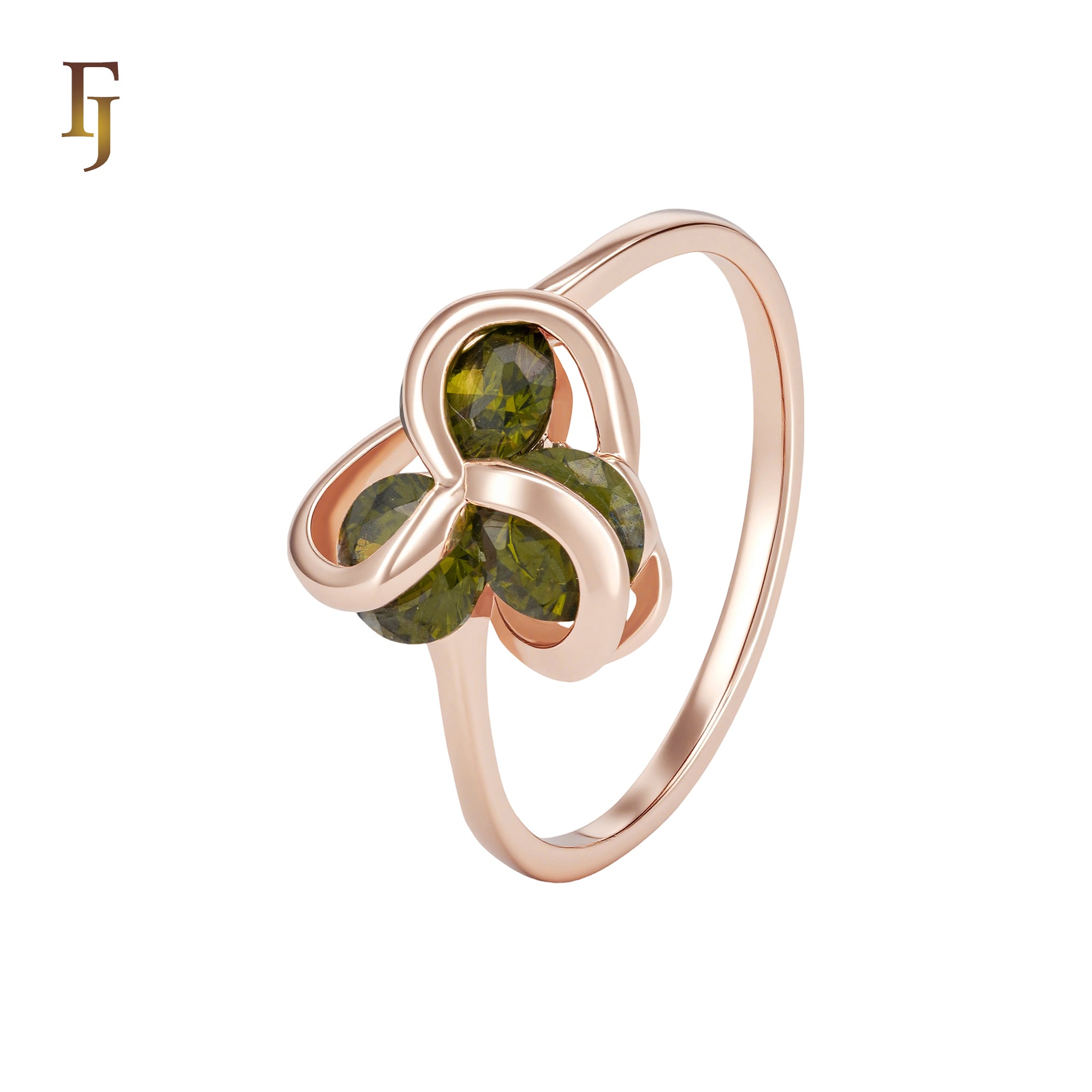 Triple Clawed Olive Green Rose Gold Fashion Rings