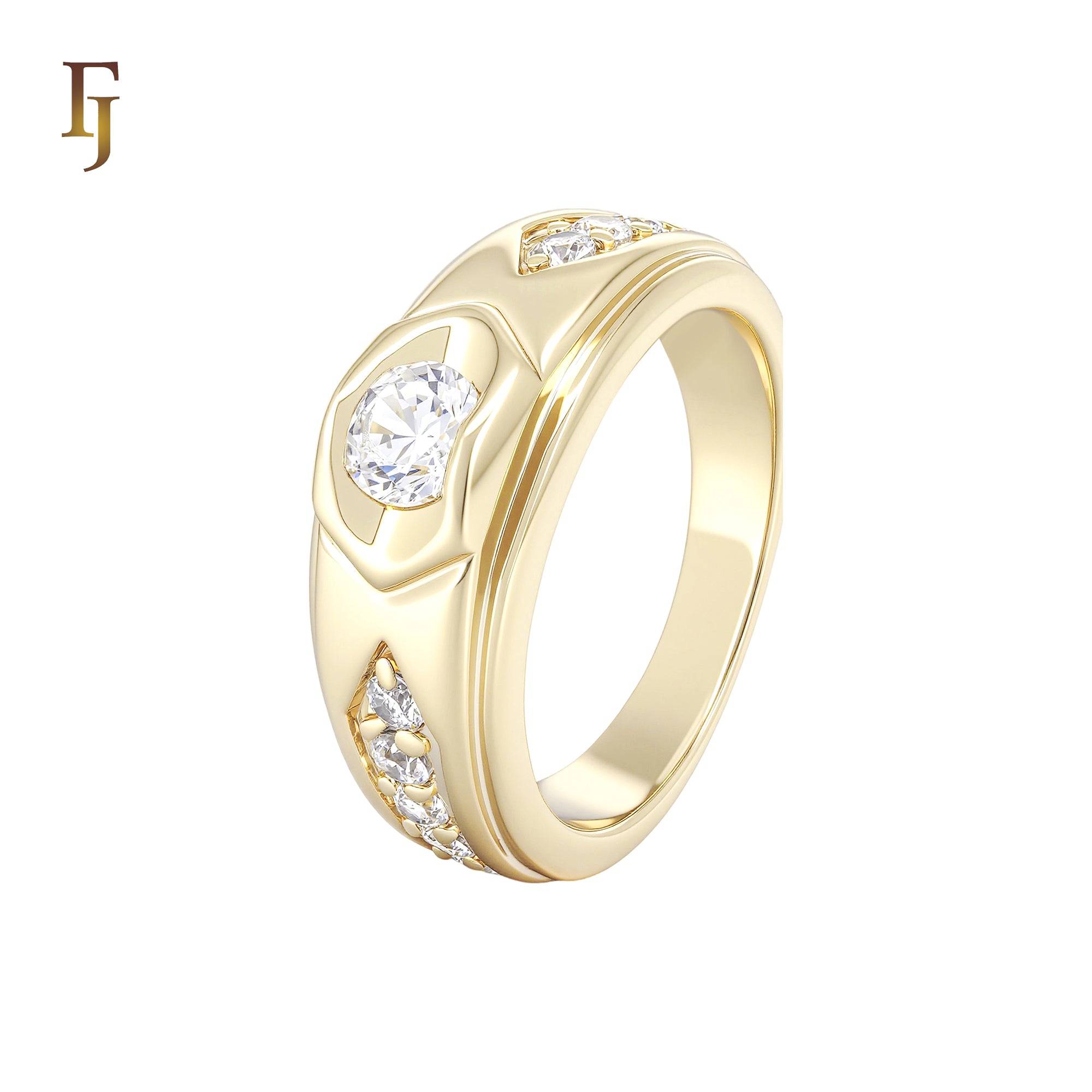 Solitaire embedded white CZs 14K Gold Fashion Rings