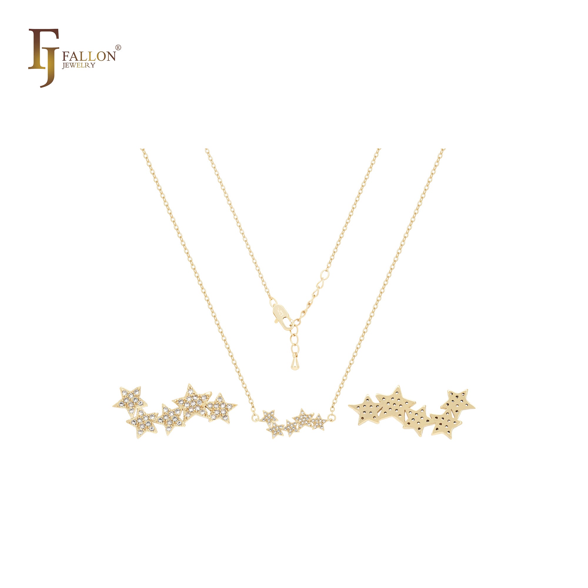 Collar de oro de 14 quilates con cinco estrellas y circonitas blancas