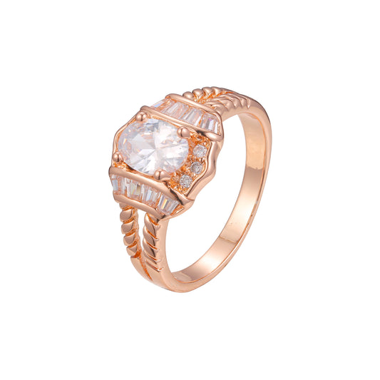 Luxurious solitaire sided with emerald cut stone rings in 14K Gold, Rose Gold plating colors