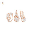 Luxurious elegant spinning ribbon flower of white CZs Rose Gold two tone Jewelry Set with Rings