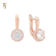 Halo white CZs Solitaire Rose Gold Russian Lock Earrings
