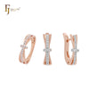 Conjunto de joyas de oro rosa 585 de dos tonos con tres bandas en un pavé de circonitas blancas y anillos.
