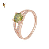 Solitaire Round CZ Colorful paved white CZ Rose Gold Engagement Rings