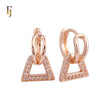 Halo trapezoid drop white CZs Rose Gold Huggie Earrings