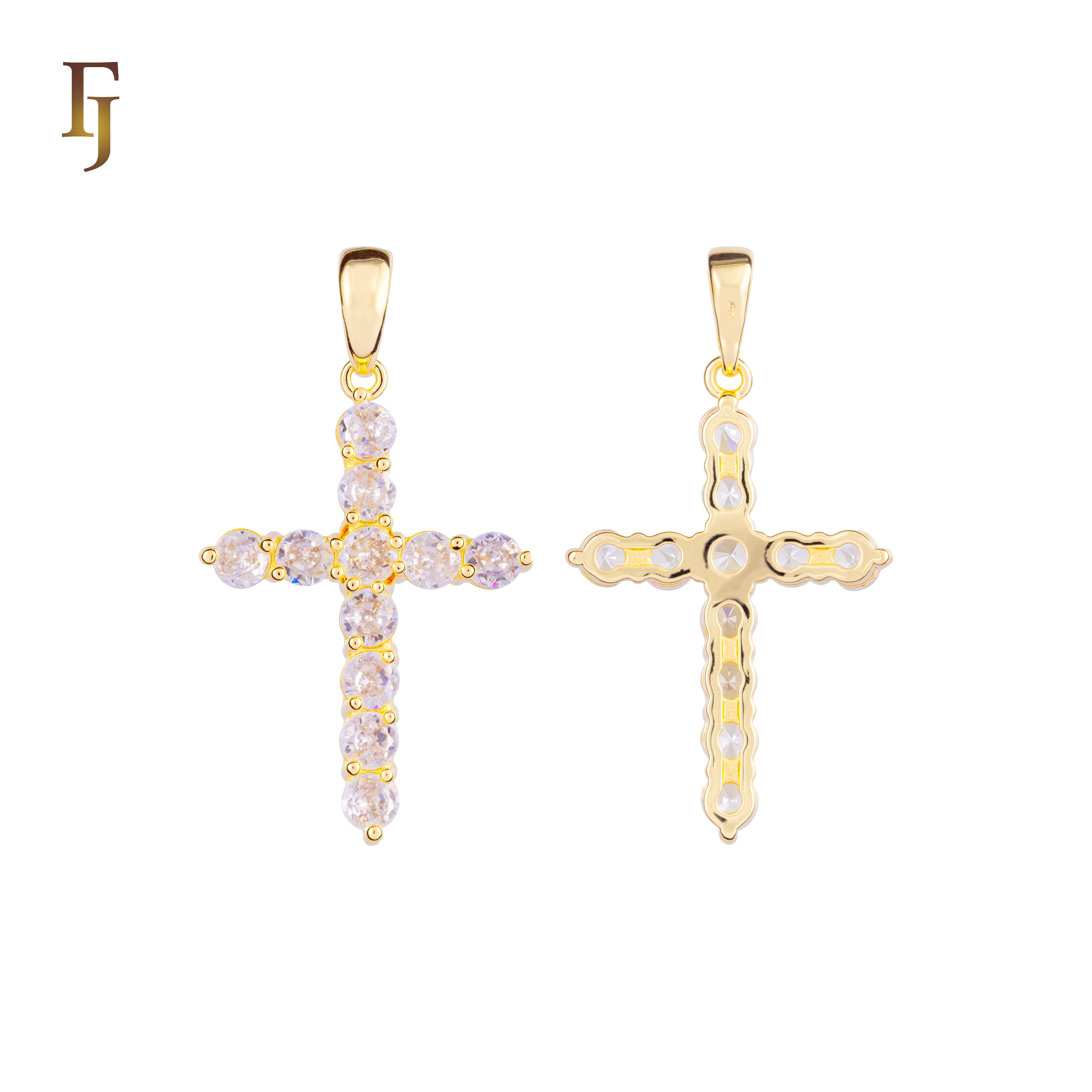 Minimalist Latin Cross Pendant – Gold-Plated Religious Necklace with Sparkling Round CZ Stones