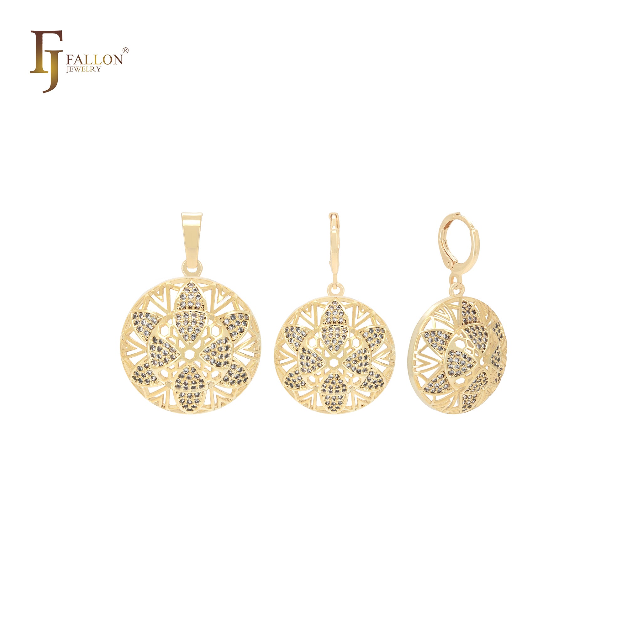 Conjunto de joyas de oro de 14 quilates con colgante y circonitas blancas en forma de estrella y círculo hexagonal