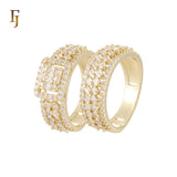 Luxurious thousand white CZs cluster 14K Gold Wedding Set Rings