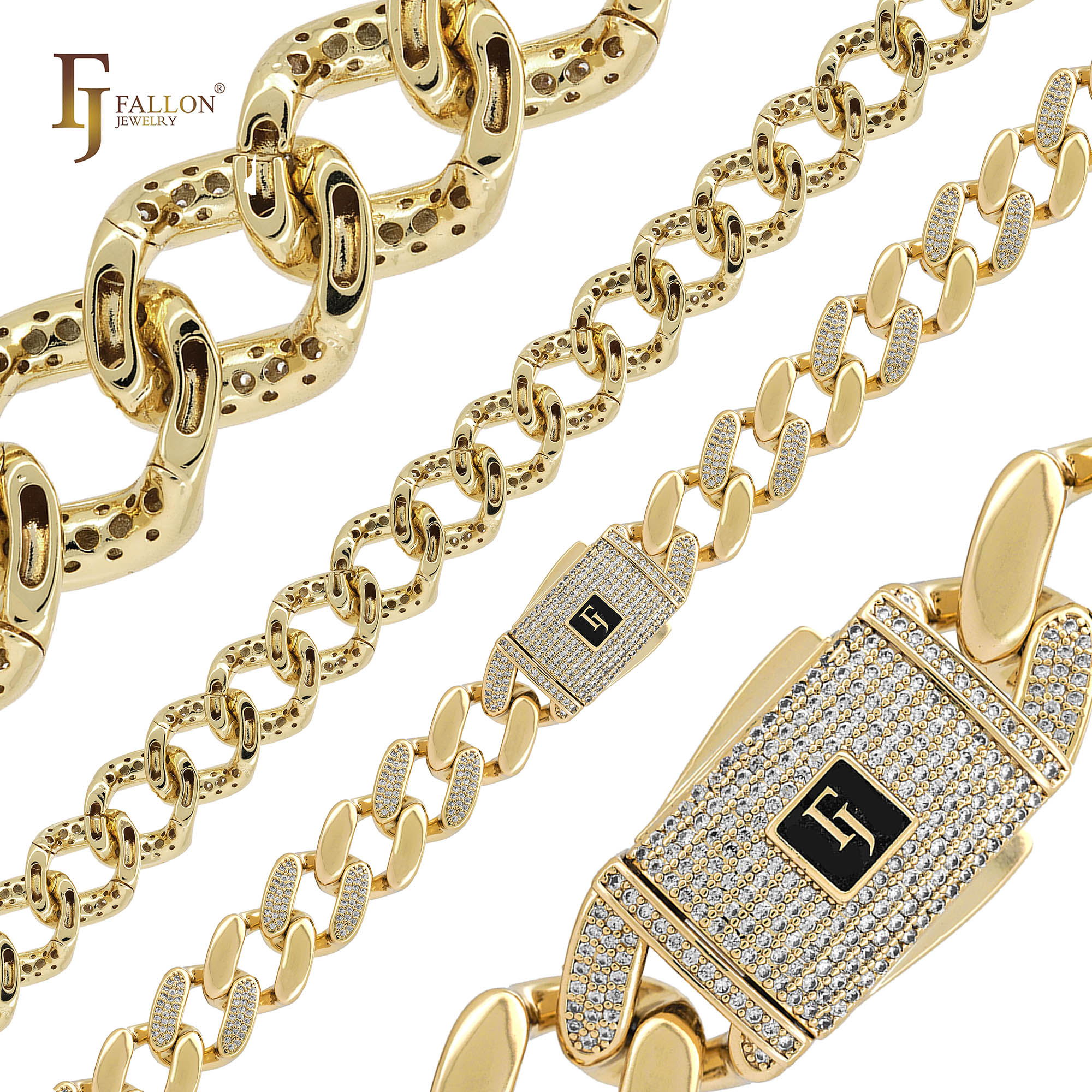 Ultra Kupfer breite ausgefallene kubanische Link weiße CZs Cluster luxuriöse 14K Gold Armbänder Kette