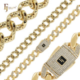 Ultra Kupfer breite ausgefallene kubanische Link weiße CZs Cluster luxuriöse 14K Gold Armbänder Kette
