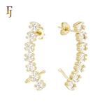 Cluster Squared white CZs 14K Gold, Rose Gold Cuff Clip Stud Earrings